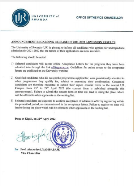 University of Rwanda 2021-2022 Admission Results. | amarebe.com